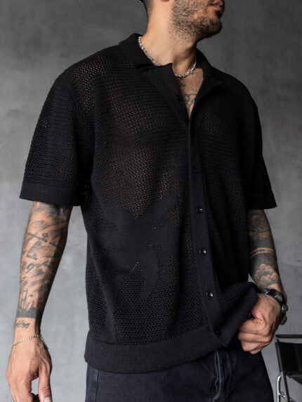 Мъжка плетена риза с къс ръкав