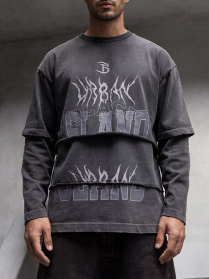 Мъжка сива Oversized блуза с дълъг ръкав