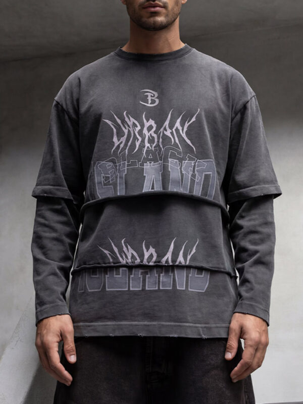 Мъжка сива Oversized блуза с дълъг ръкав