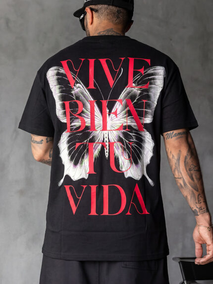 Мъжка черна тениска принт "Vive Bien Tu Vida"
