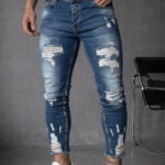 Мъжки сиви дълги дънки с накъсан ефект "Skinny Fit" (Копие)