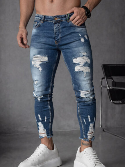 Мъжки сиви дълги дънки с накъсан ефект "Skinny Fit" (Копие)
