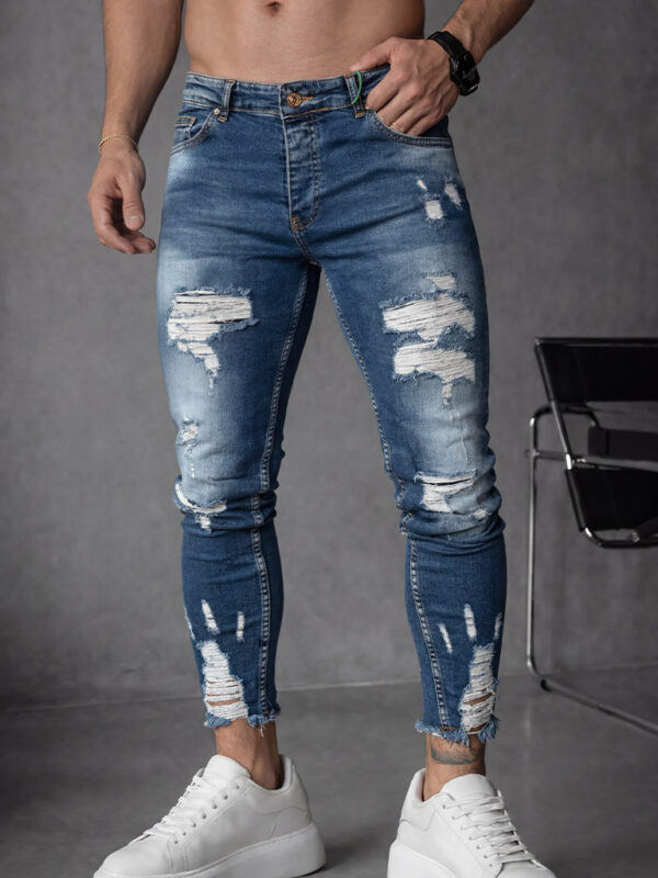 Мъжки сиви дълги дънки с накъсан ефект "Skinny Fit" (Копие)