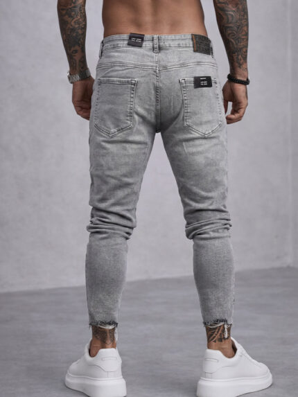 Мъжки сиви дълги дънки с накъсан ефект "Skinny Fit"