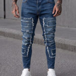 Мъжки дълги дънки с накъсан ефект в сив цвят "Skinny Fit" (Копие)
