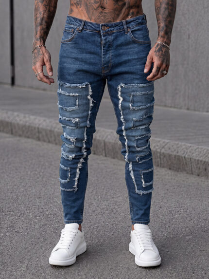 Мъжки дълги дънки с накъсан ефект в сив цвят "Skinny Fit" (Копие)