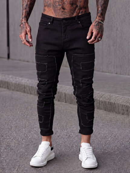 Мъжки сини дълги дънки с накъсан ефект отпред "Slim Fit"