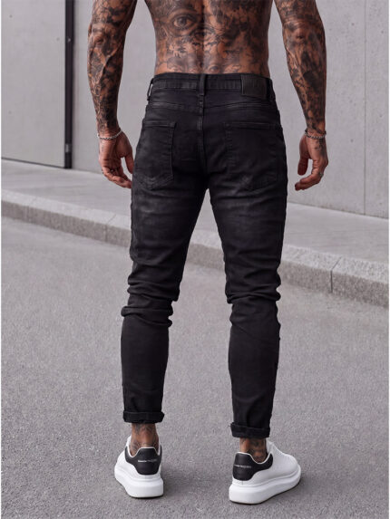 Мъжки черни дълги дънки с накъсан ефект отпред "Slim Fit"