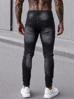 Мъжки дълги дънки в черен цвят с накъсан ефект "Slim Fit"