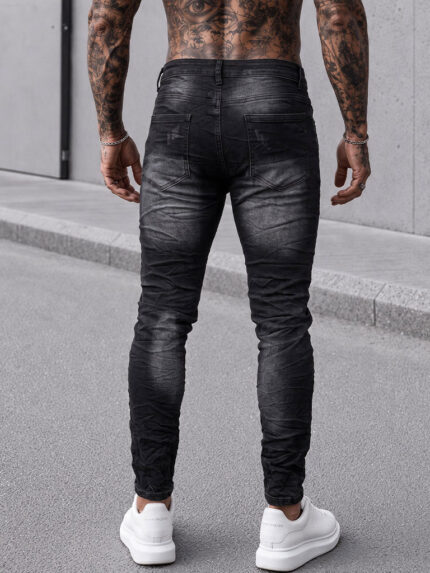 Мъжки дълги дънки в черен цвят с накъсан ефект "Slim Fit"