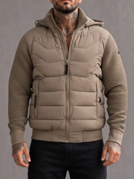Мъжко синьо дънково яке с текстилни ръкави и качулка