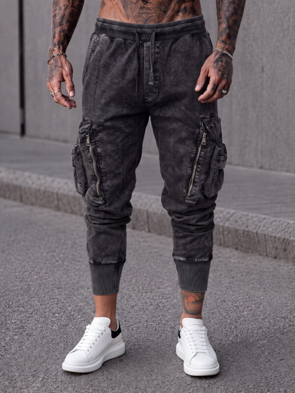 Мъжки черен карго панталон с ципове