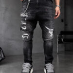 Мъжки дълги дънки с накъсани детайли в син цвят "Slim Fit" (Копие)