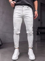 Мъжки бели дълги дънки с декоративни разкъсвания "Skinny Fit"