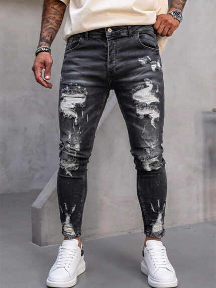 Мъжки черни дълги дънки с декоративни разкъсвания "Skinny Fit" (Копие)