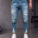 Мъжки тъмносиви дълги дънки с контрастни разкъсвания "Skinny Fit" (Копие)