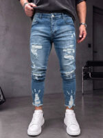Мъжки тъмносиви дълги дънки с контрастни разкъсвания "Skinny Fit" (Копие)