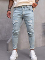 Мъжки сини дълги дънки с декоративни разкъсвания "Skinny Fit" (Копие)